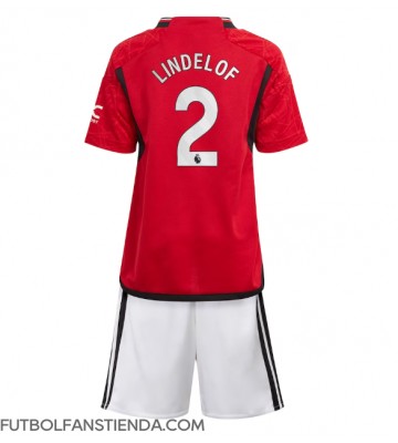 Manchester United Victor Lindelof #2 Primera Equipación Niños 2023-24 Manga Corta (+ Pantalones cortos)